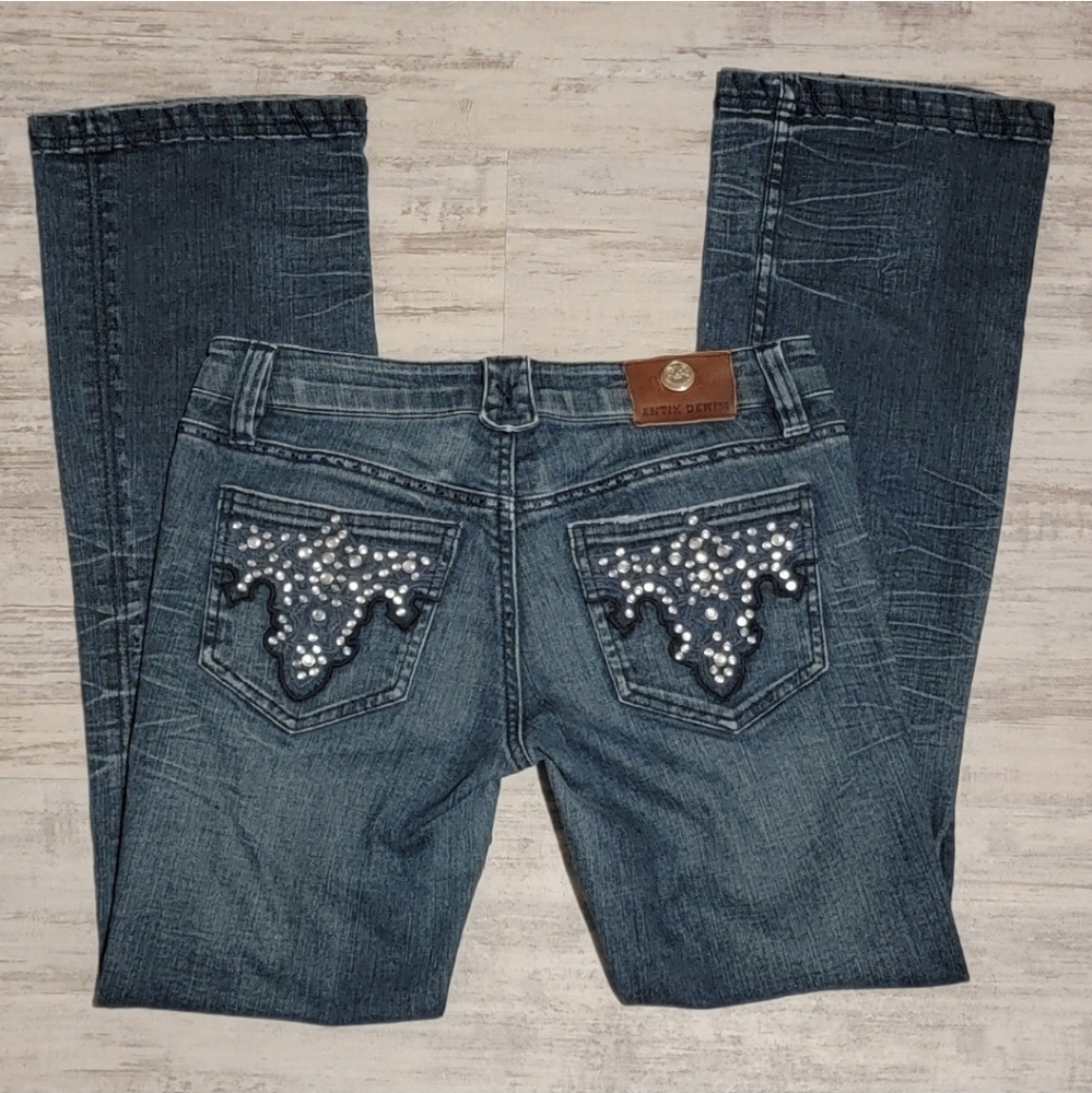 Antik Denim Distressed Bootcut Jeans Embellished